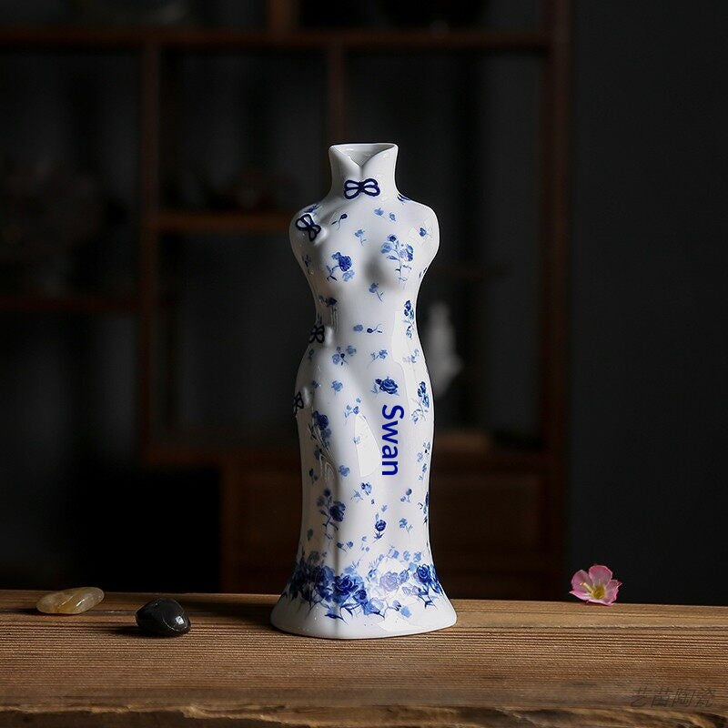 Blue And White Porcelain Creative Qipao Beauty Vase