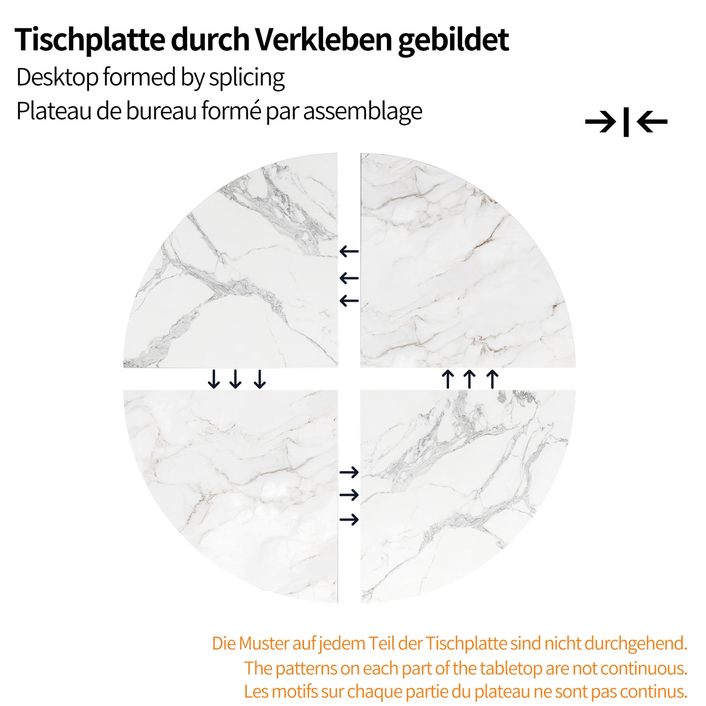 Round Dining Table  100x100x76cm , Kitchen Dining Table, Round Coffee Table For 4 People, Suitable For Dining Room, Living Room, Stylish Metal Table Legs, MDF Marble Table Top, Gold