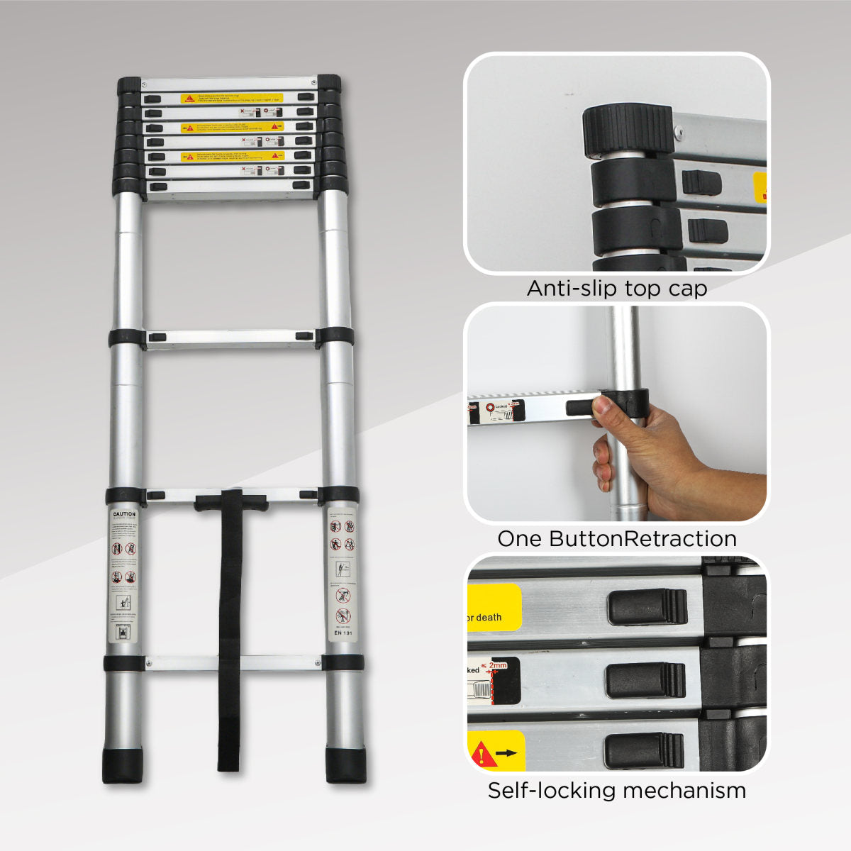 Telescoping Ladder 10.5FT, Telescopic Extension Ladder, Aluminum Alloy Folding Ladder Portable Multi-Purpose for Indoor Outdoor Work, Heavy Duty 300 lbs Load