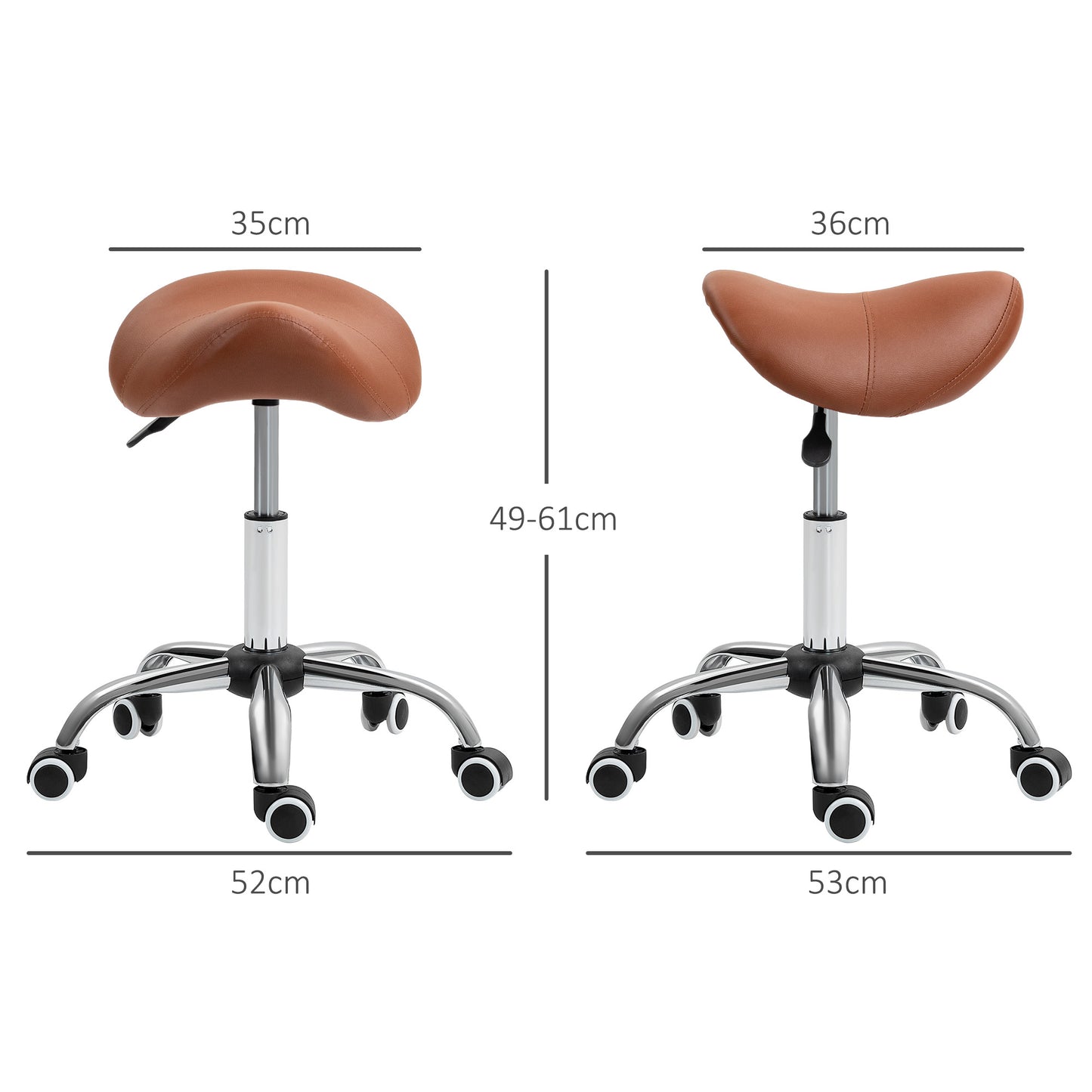 Saddle Stool, Height Adjustable Salon Chair For Massage Spa, Faux Leather, Brown