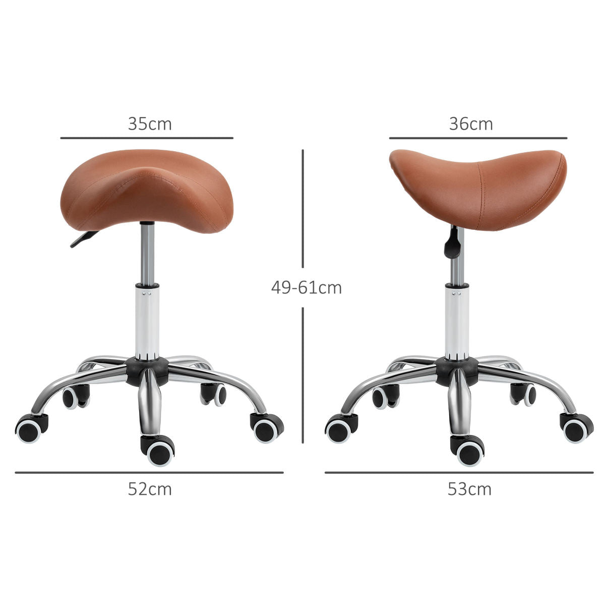 Saddle Stool, Height Adjustable Salon Chair For Massage Spa, Faux Leather, Brown