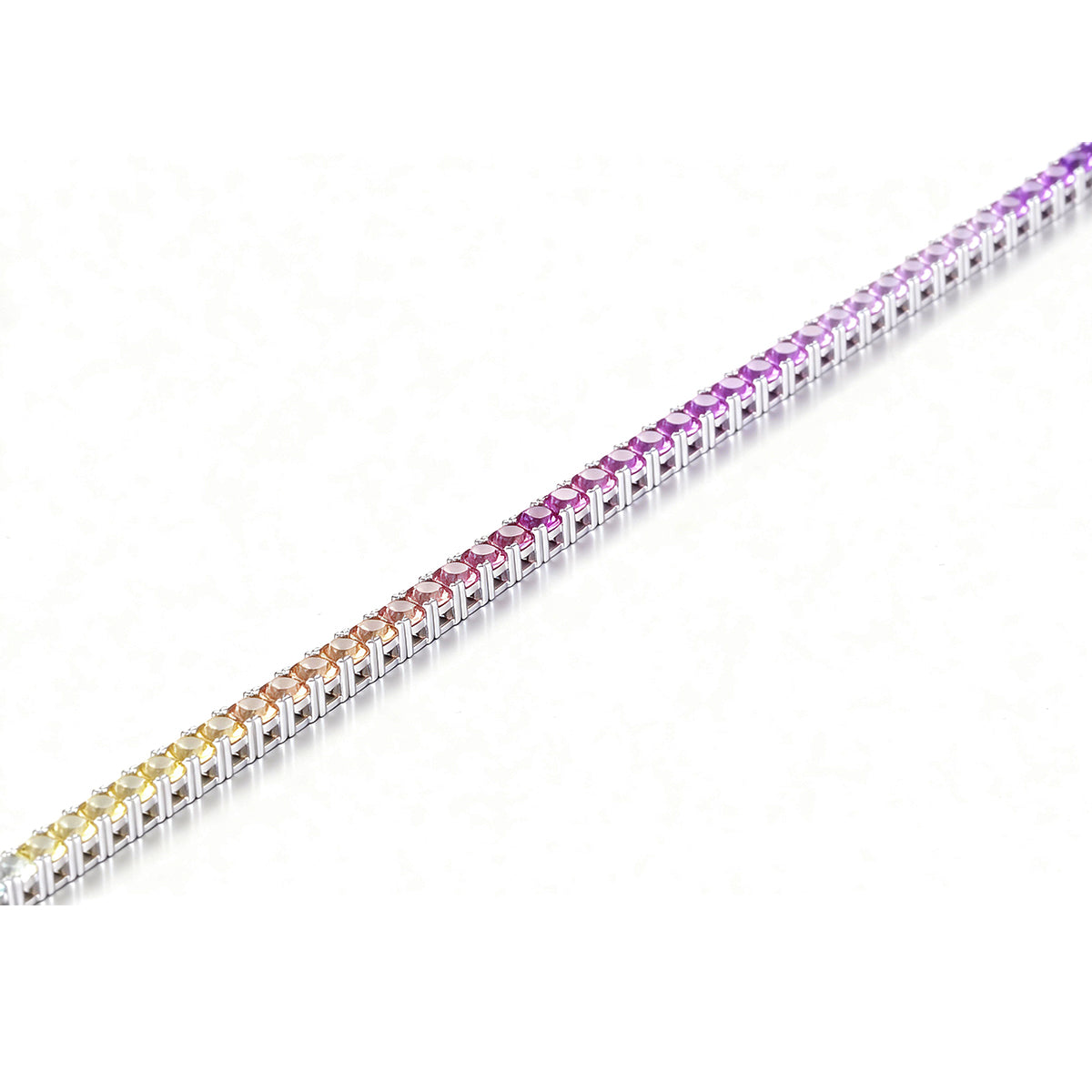 S925 Sterling Silver 3mm Rainbow Lab-Grown Gemstone Tennis Bracelet For Women Platinum Plated 5.9g Gift Box