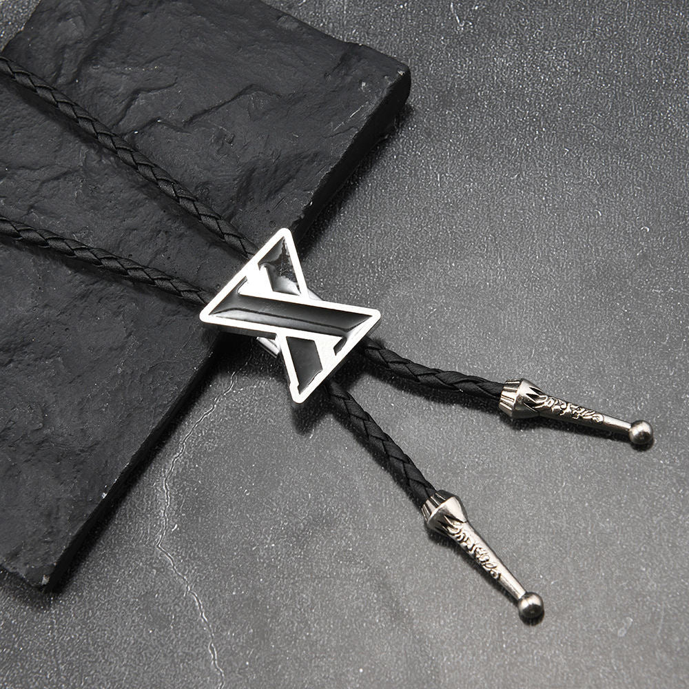 Black Fork Shape Alloy Accessories Leather Vintage Weave Necklace