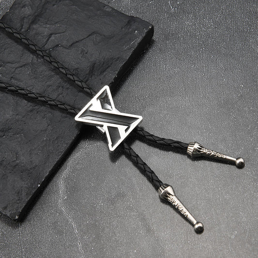 Black Fork Shape Alloy Accessories Leather Vintage Weave Necklace