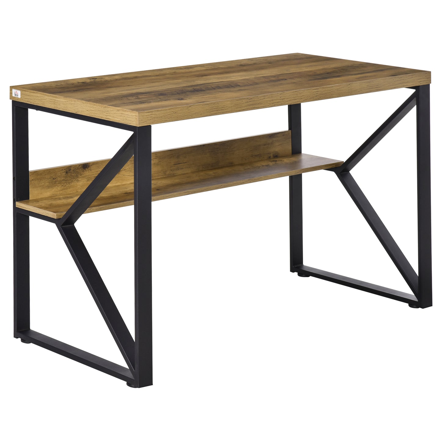Computer Desk Writing Desk Home Office PC Laptop Workstation With Storage Shelf 120 X 60 X 76cm Black Brown Wood Effect