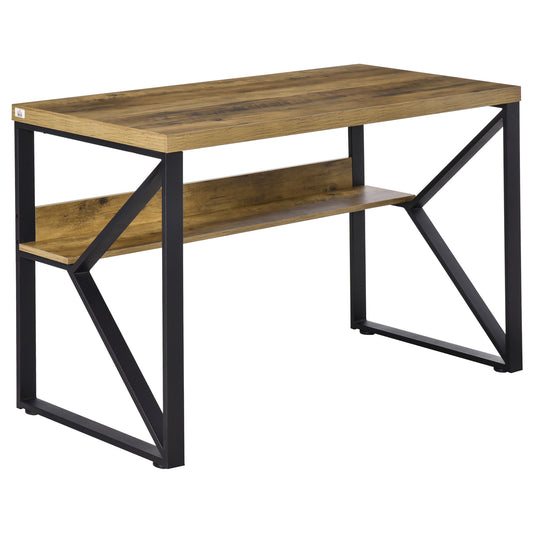 Computer Desk Writing Desk Home Office PC Laptop Workstation With Storage Shelf 120 X 60 X 76cm Black Brown Wood Effect