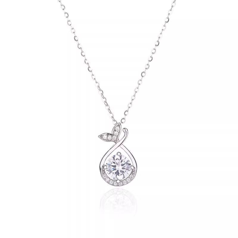 1pcs 999 Sterling Silver Round Zircon Mermaid Necklace, Dainty Luxury Style, Ideal For Birthday & Holiday Gifts