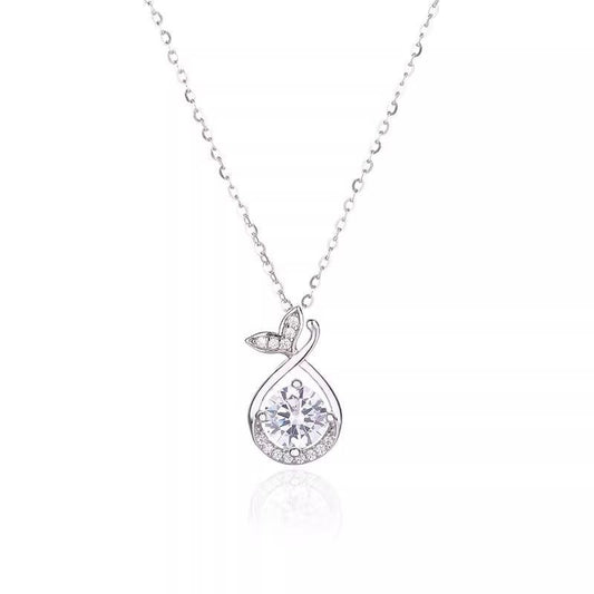 1pcs 999 Sterling Silver Round Zircon Mermaid Necklace, Dainty Luxury Style, Ideal For Birthday & Holiday Gifts