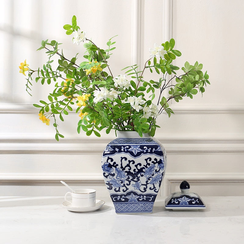 Blue-and-White Porcelain Ceramic Storage Jar Tea Caddy Ornament