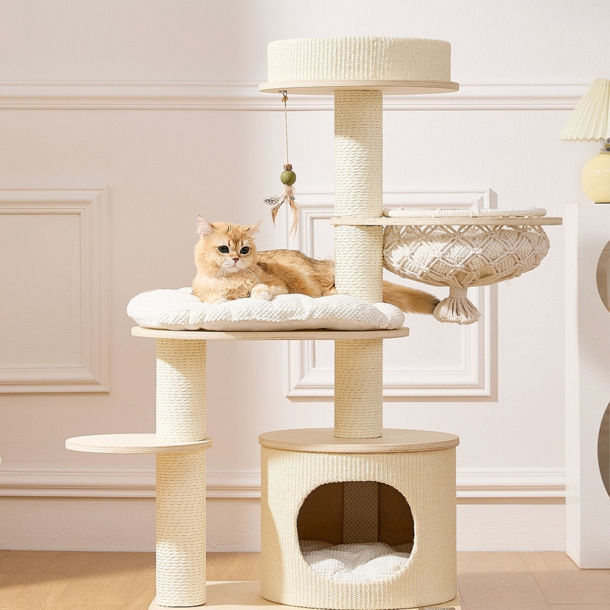 Pet Cream Solid Wood Cat Climbing Frame