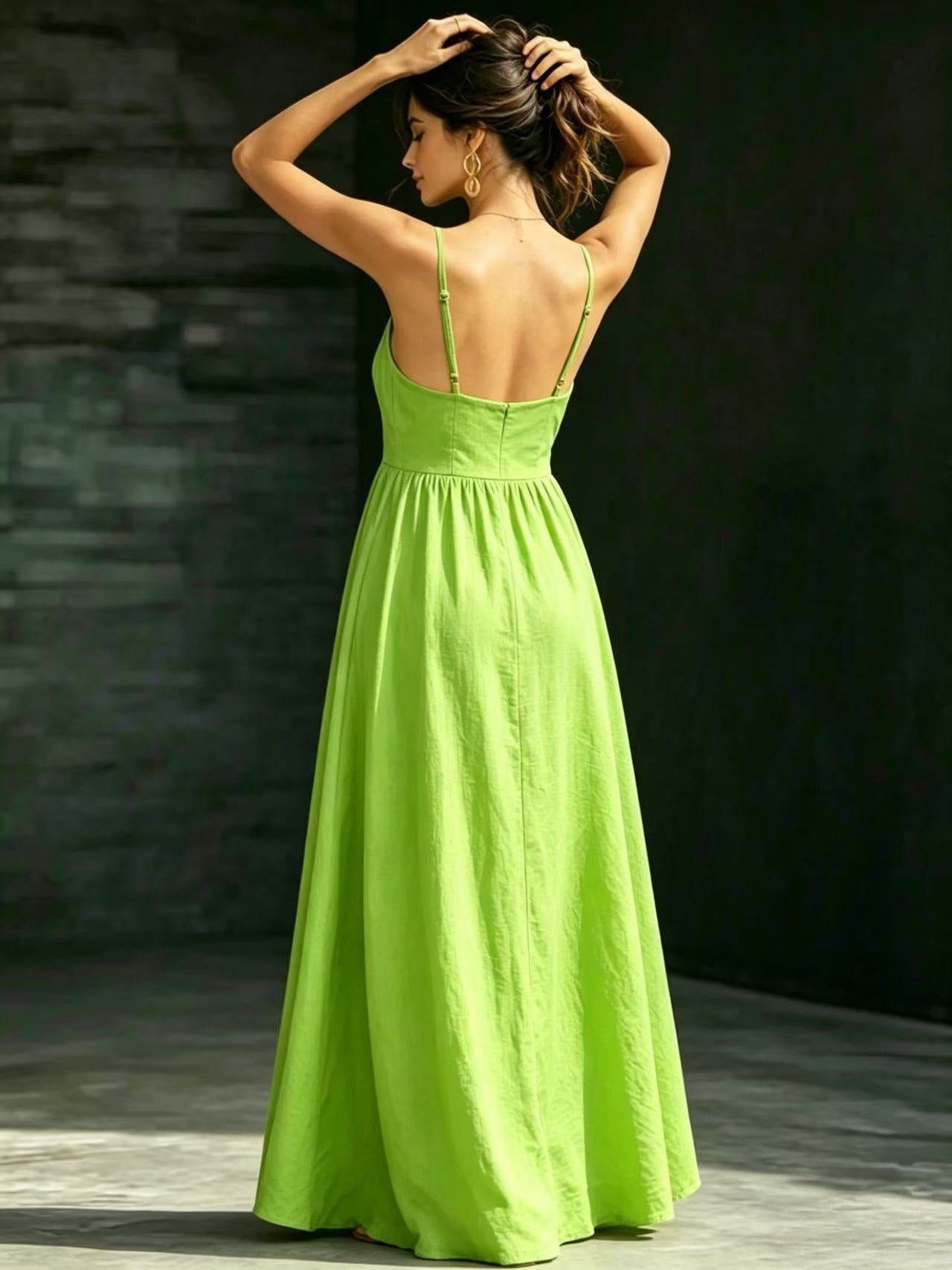 Summer V-Neck Spaghetti Strap Maxi Dress With Pockets - Elegant Vacation & Office Wear For Women