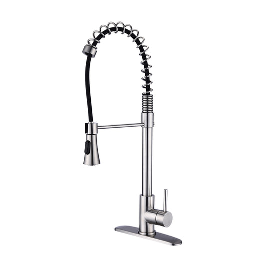 Brushed Nickel Single Handle Commercial Modern Spring High   Kitchen Faucet Water Filter System Bends As You Want