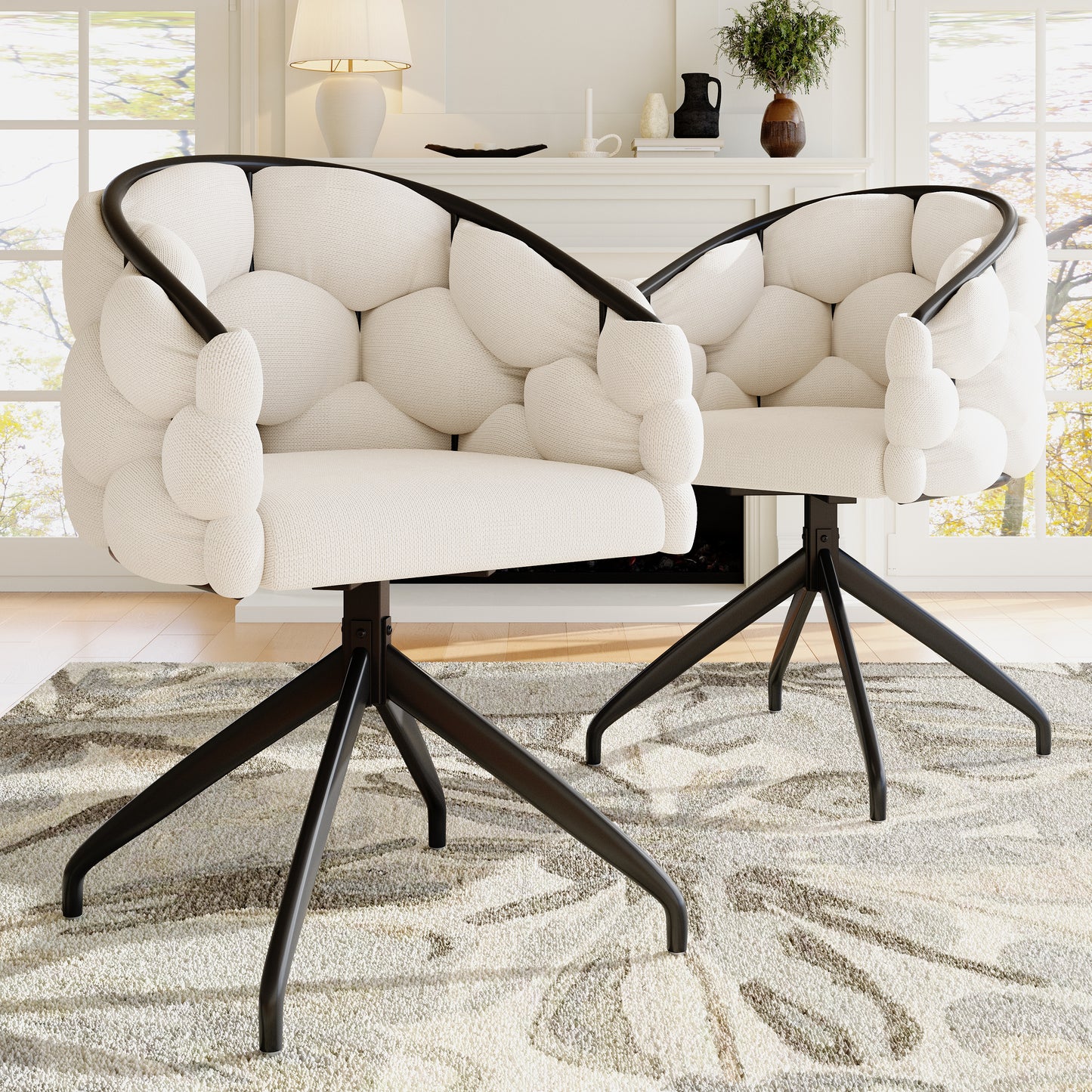 Luxury Chair 2 Pcs , Swivel Chair, 360 Swivel, Living Room Chairs, Dining Chairs, Makeup Chairs, Modern Fashion Style Chairs,Dining Chairs With Backrest,Ergonomic Chair, Bubble Chairs,Beige