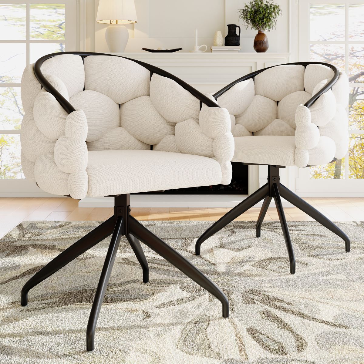 Luxury Chair 2 Pcs , Swivel Chair, 360 Swivel, Living Room Chairs, Dining Chairs, Makeup Chairs, Modern Fashion Style Chairs,Dining Chairs With Backrest,Ergonomic Chair, Bubble Chairs,Beige