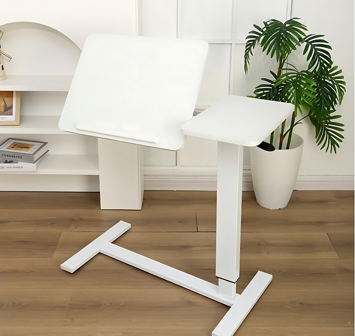 Overbed Bedside Desk, Mobile Rolling Laptop Stand Tilting Overbed Table With Wheels, Height Adjustable Tray Table For Laptop Bed Sofa Side Table, Bedside Table WHITE