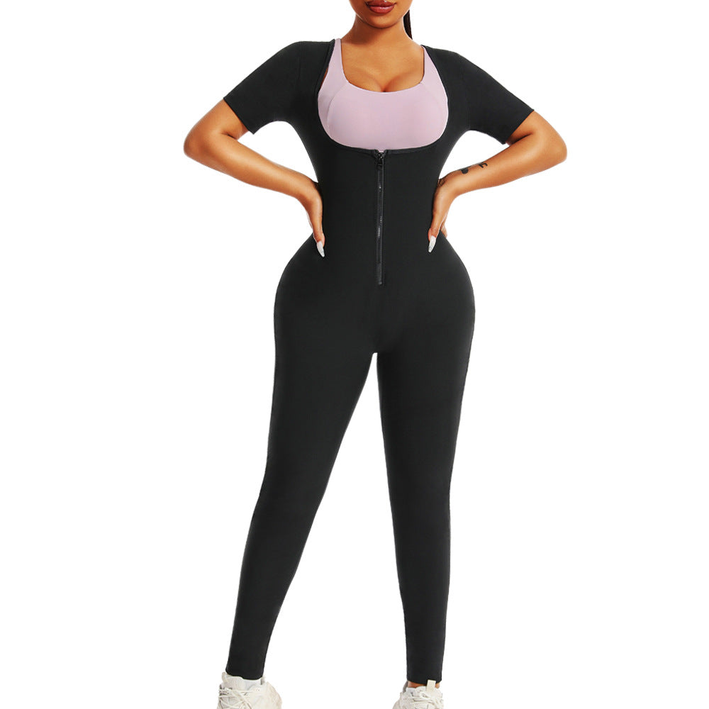 Women's Sauna Suit Short Sleeve Jumpsuit, Sweat Enhancer Workout Shapewear, Corset Waist Trainer For Body Sculpting