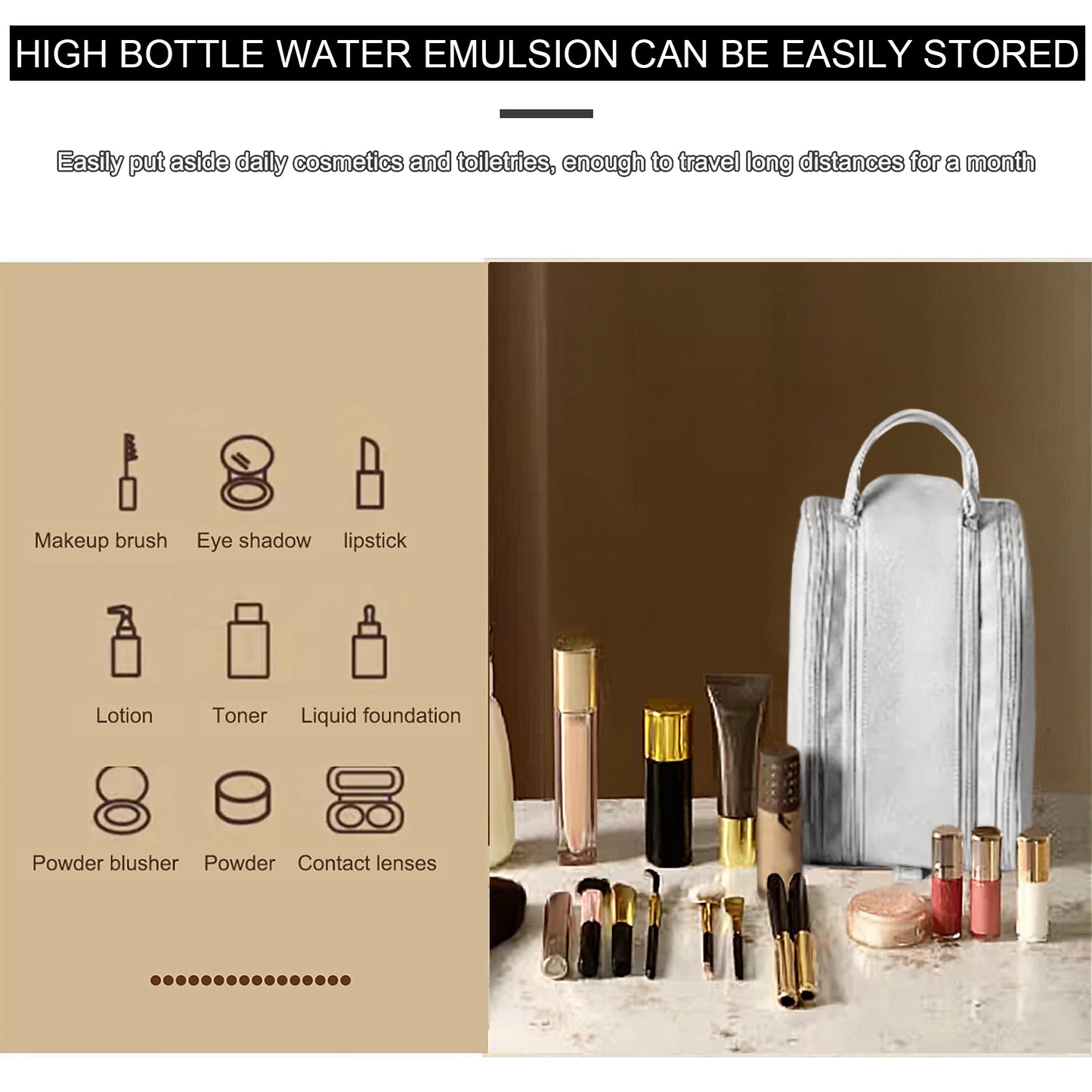 Travel Toiletry Bag For Women Men, Large Travel Toiletry Organizer Makeup Bag, Hanging Cosmetic Bag Kit Leather Skin Care