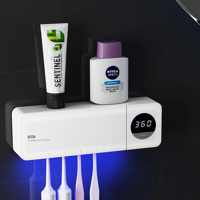 Smart Digital Display Home Storage Rack For The Bathroom USB-Charged UV Sterilizing Toothbrush Disinfector