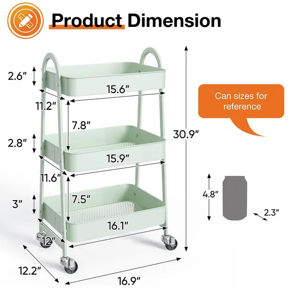 3-4-layer Practical Mobile Trolley, Metal Movable Storage Rack, With Lockable Casters