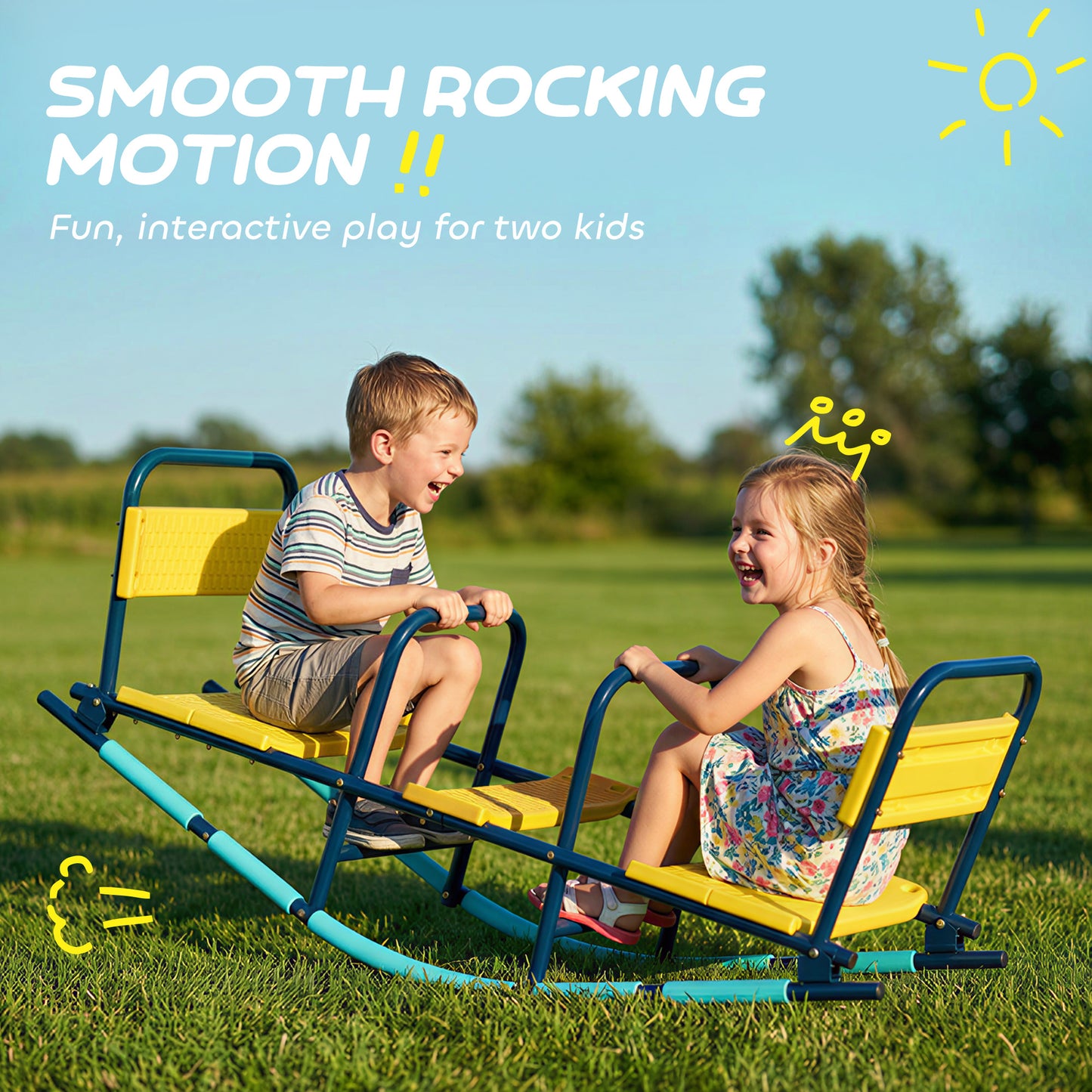 Teeter Totter Seesaw for Kids, 2 in 1 Metal Rocking Seesaw for Toddlers Age 3-8, Playground Equipment for Backyard