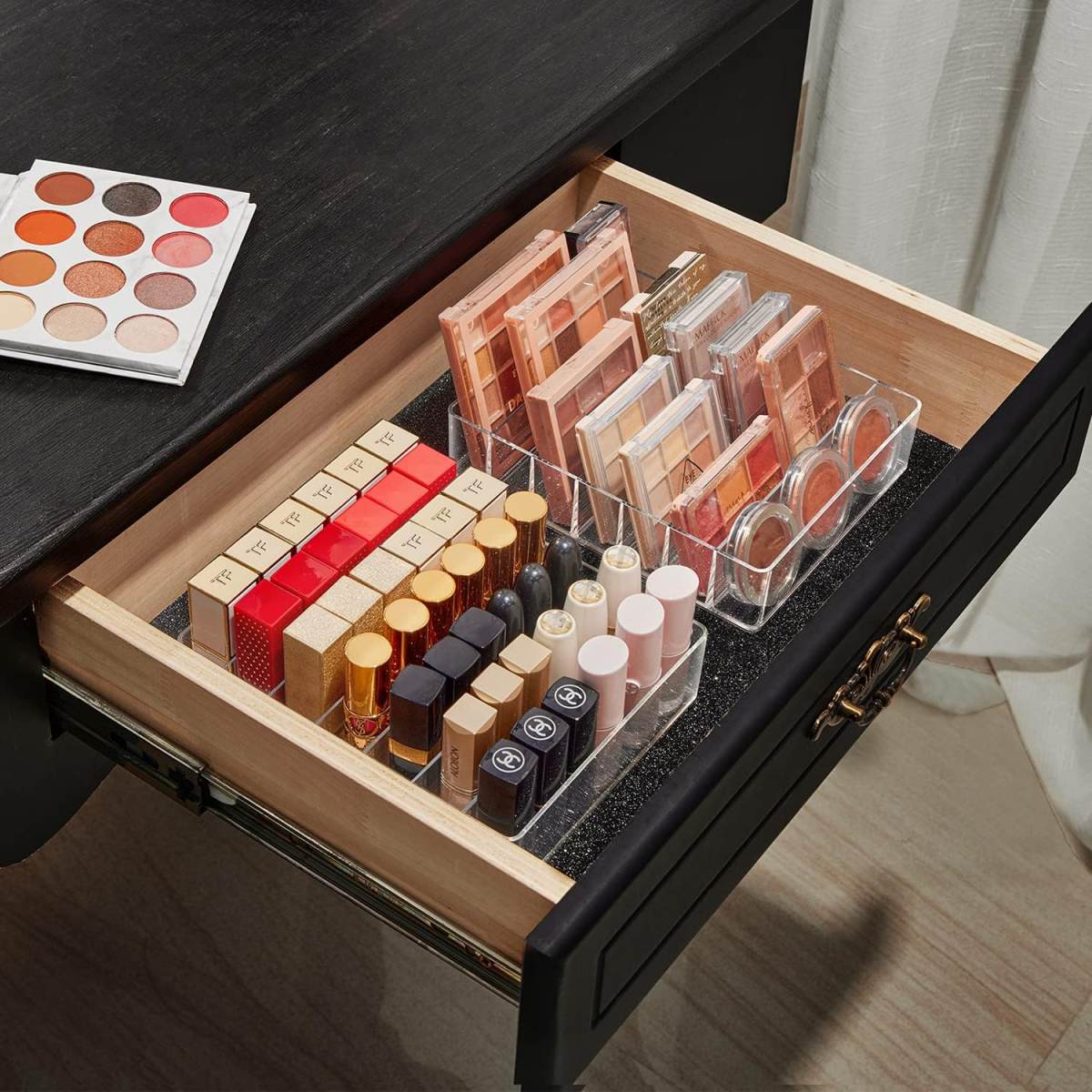 Makeup Organizer For Eyeshadow Palette And Lipstick Organizer, 7 Section Divided Makeup Palette Organizer For Vanity Drawer Countertop Modern Cosmetics Storage