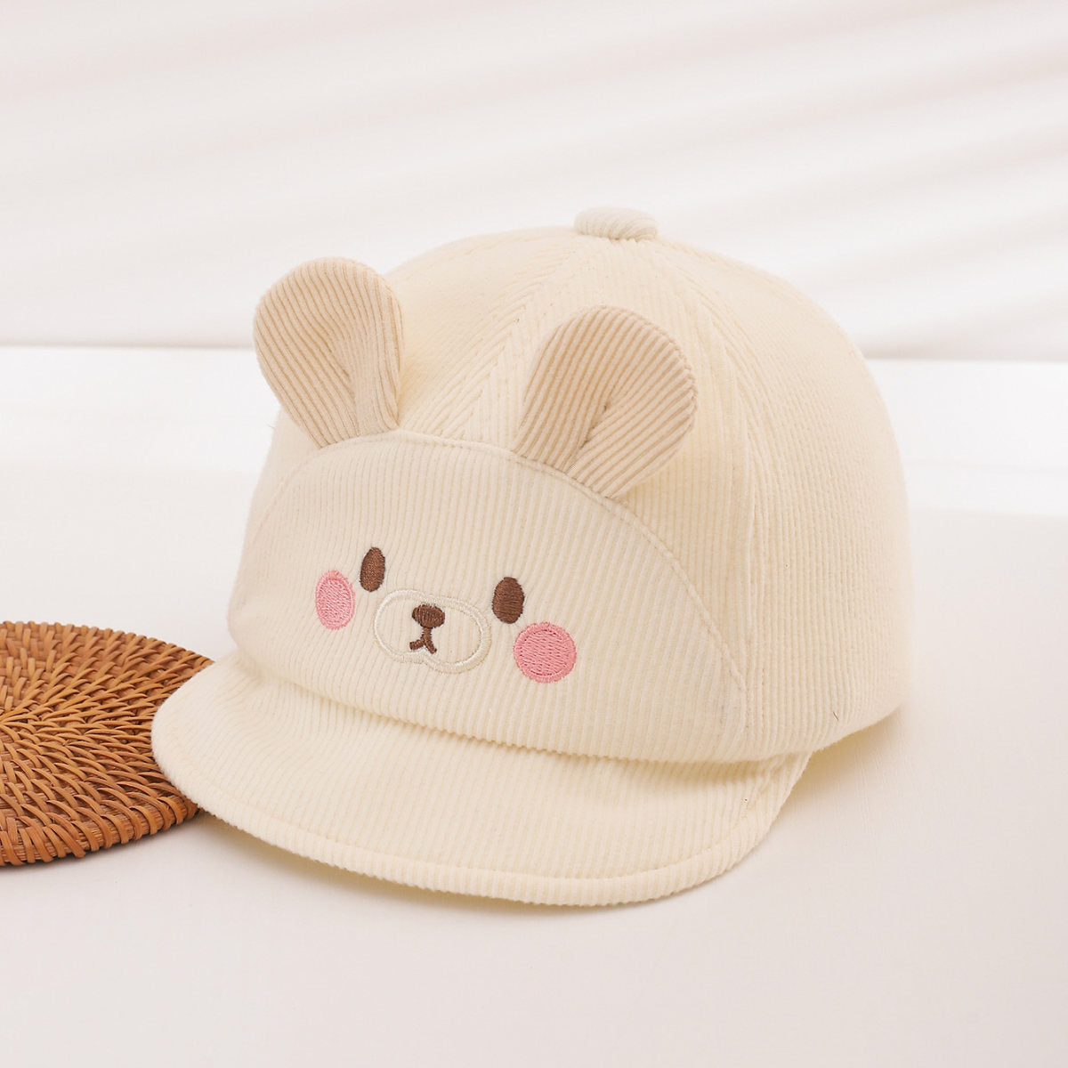 New Style Baby Cotton Flannel Soft-brimmed Baseball Cap With Cartoon Cute Pet Embroidery For Spring, Autumn And Baby Sun Protection.