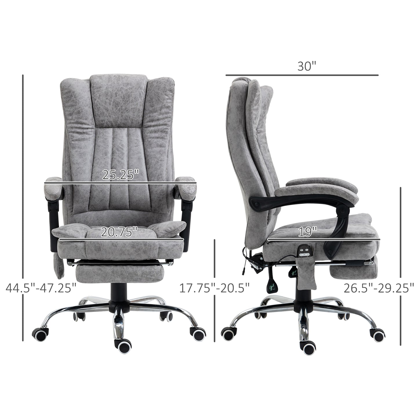 Massage Office Chair with 6 Points and Heat, Reclining Computer Chair with Adjustable Height and Footrest, Gray