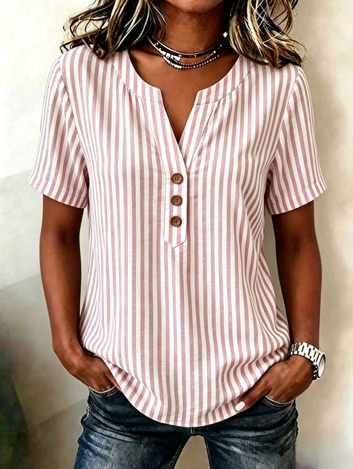 Simple And Chic Striped Short-sleeve Fashion Shirt