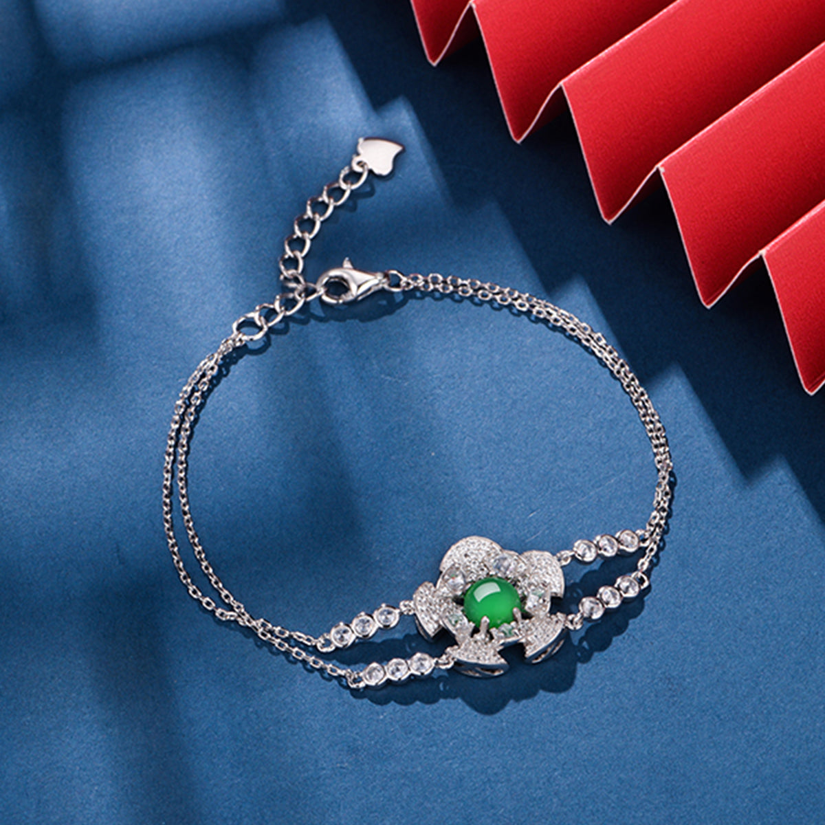 S925 Sterling Silver Bracelet Platinum Plated 6mm Round Green Chrysoprase Double Chain Fashion Jewelry With Elegant Gift Box Set For Women