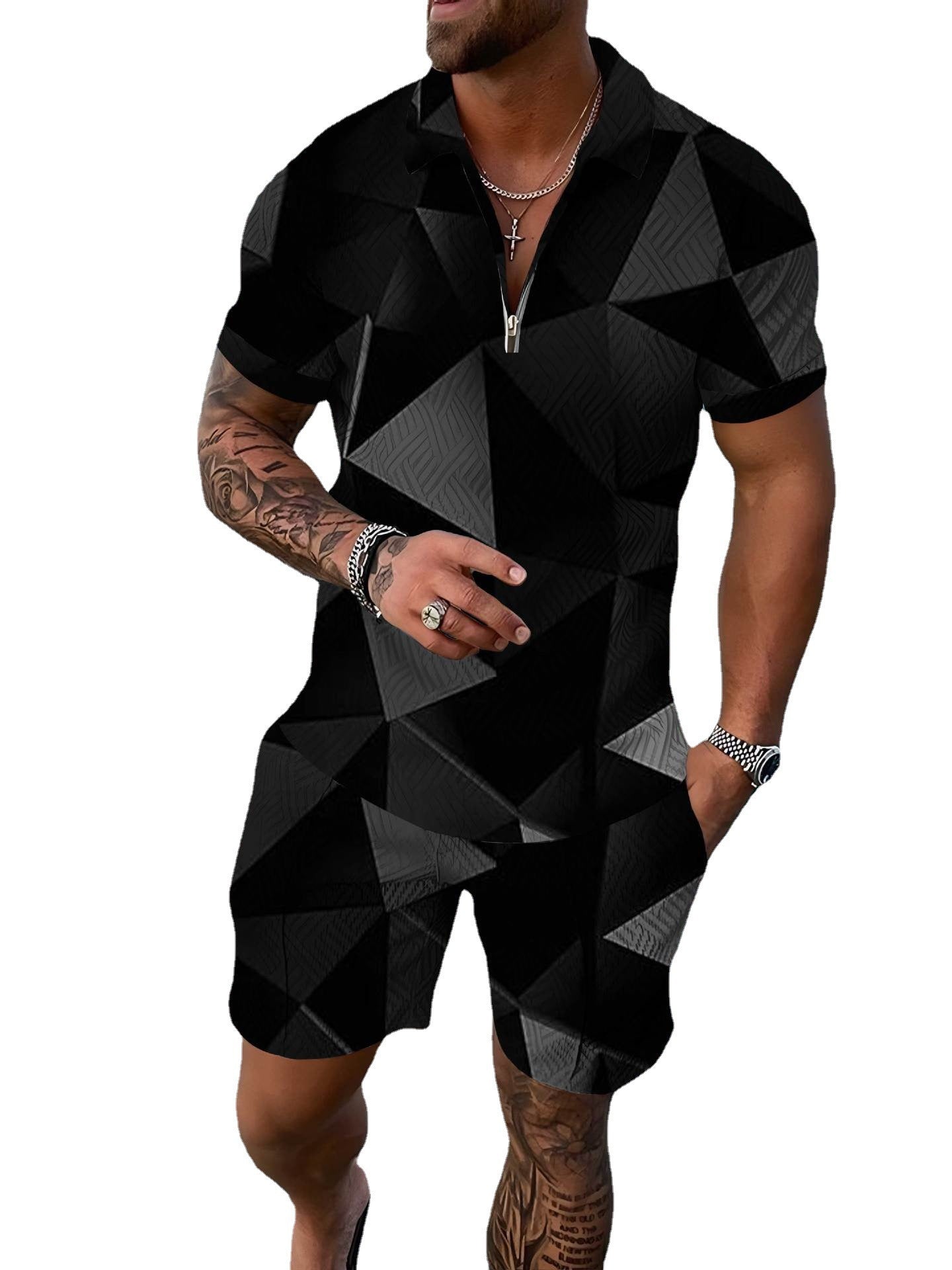 Men's Polo Shirt Summer Fashion 3D Printed Short Sleeve Geometric Zip Lapel