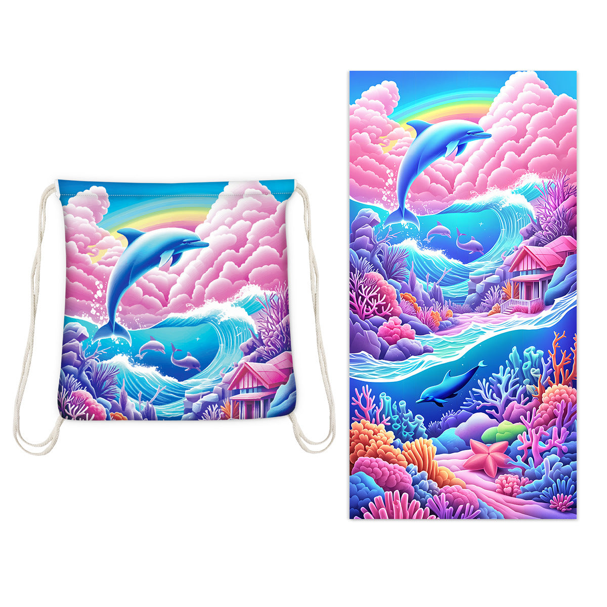 Beach Towel With Integrated Bag Portable Storage Backpack Printed Towel Bath Towel