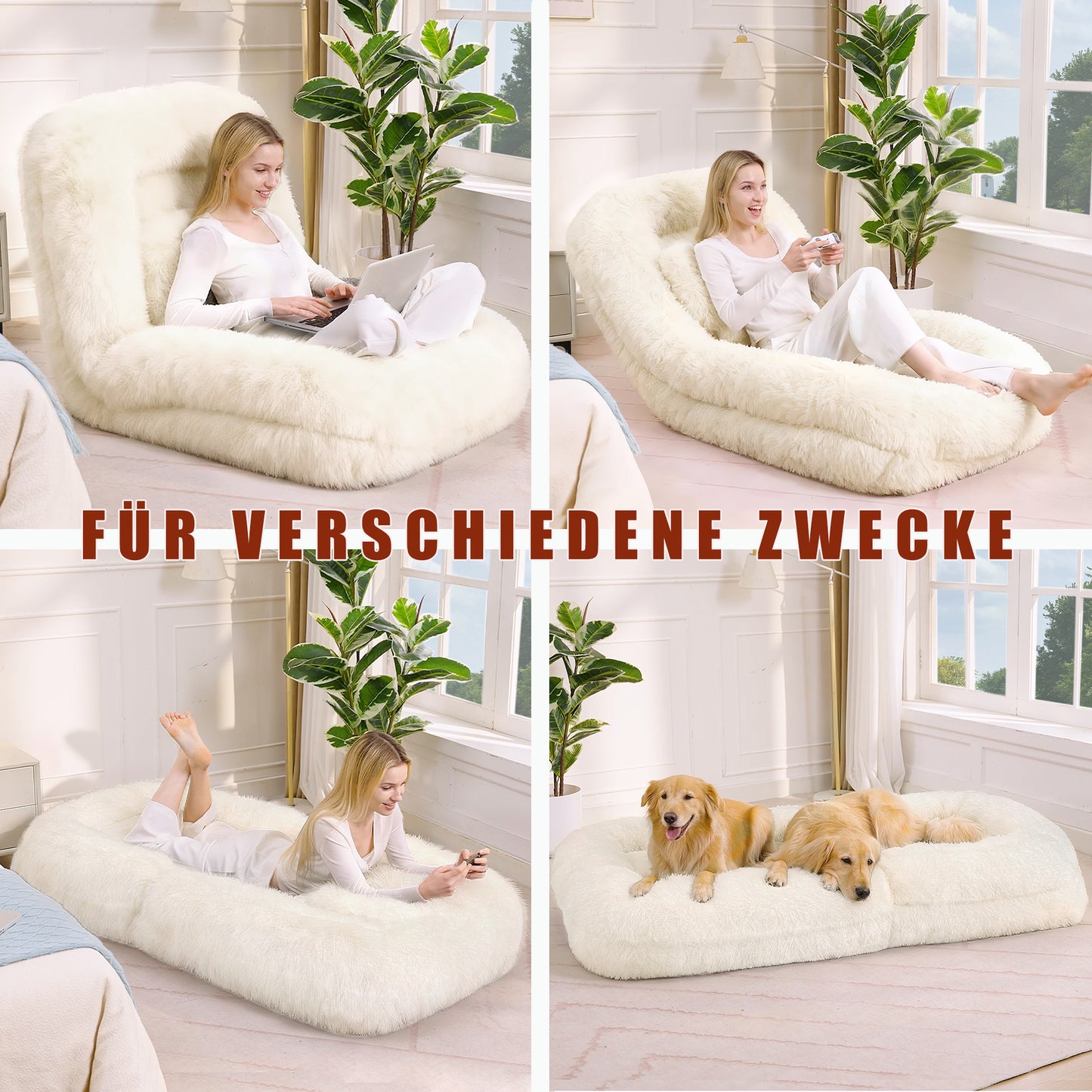 New Arrivals  Video Provided Human Dog Bed, Lazy Sofa, 5 Tier Adjustable, Gaming Chair On Floor, Living Room, Suitable For Gaming, Meditation, Relaxation, Plush Fabric, Beige