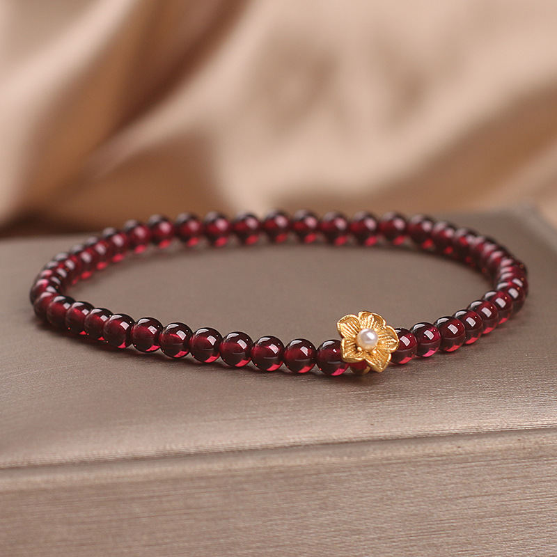 Red Stone Bead String Yellow Flower Accessories Bracelet