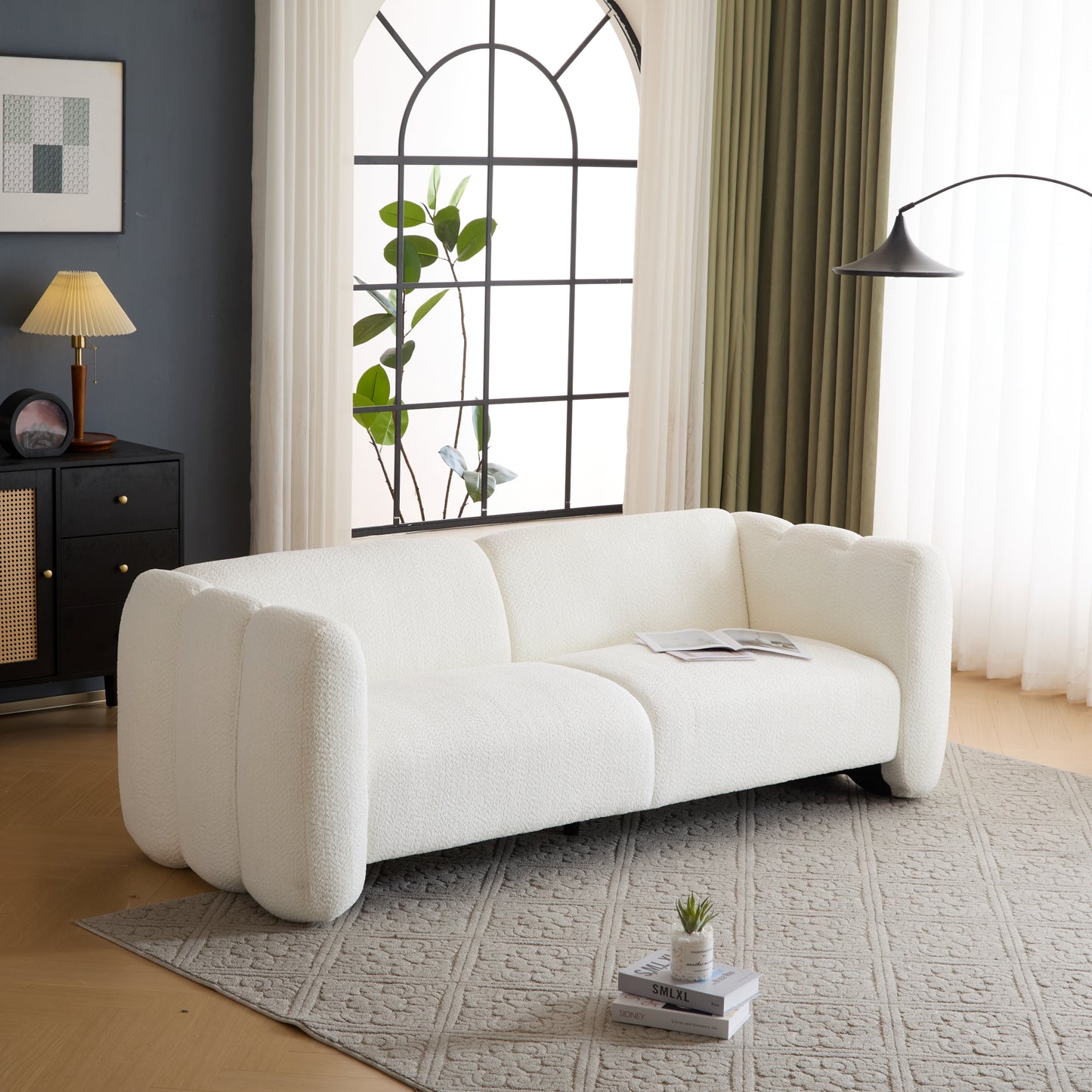 Tonson 83  3-Seater Boucle Sofa,Wave Design, Living Rooms,Bedrooms,Apartment Office,WHITE