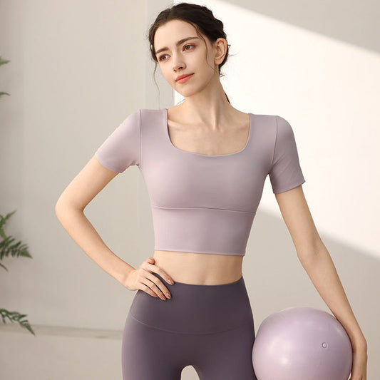 Yoga Cuff Chest Pad Slim Fit Slimming Sports Short Sleeve