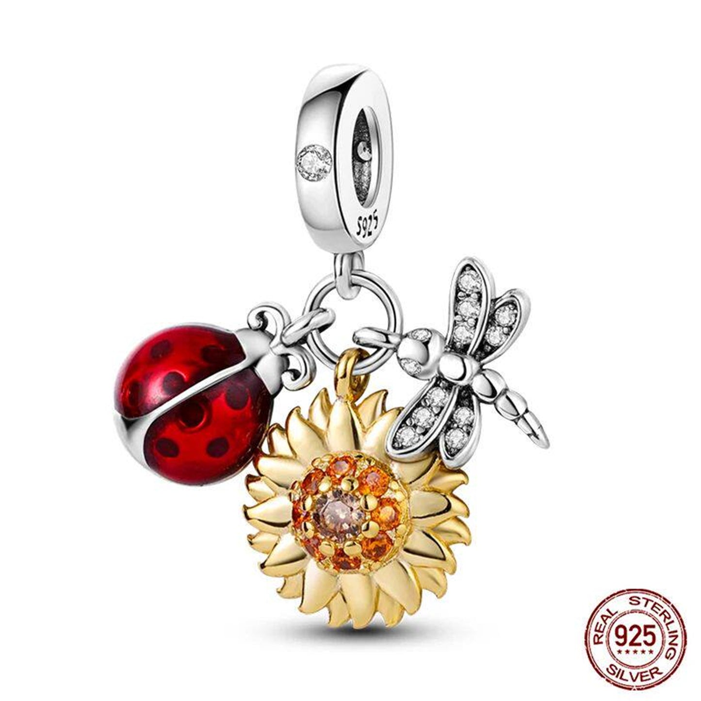 New 925 Sterling Silver Fashion Golden Sunflowers Heart