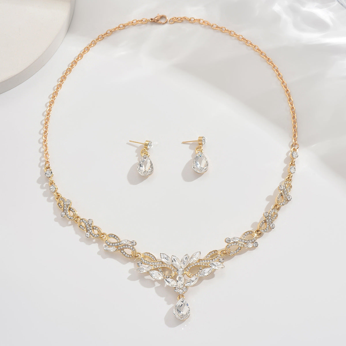Bridal Rhinestone Necklace Earrings Two-Piece Set Wedding Necklace Jewelry Accessories Bridal Accessories Wholesale
