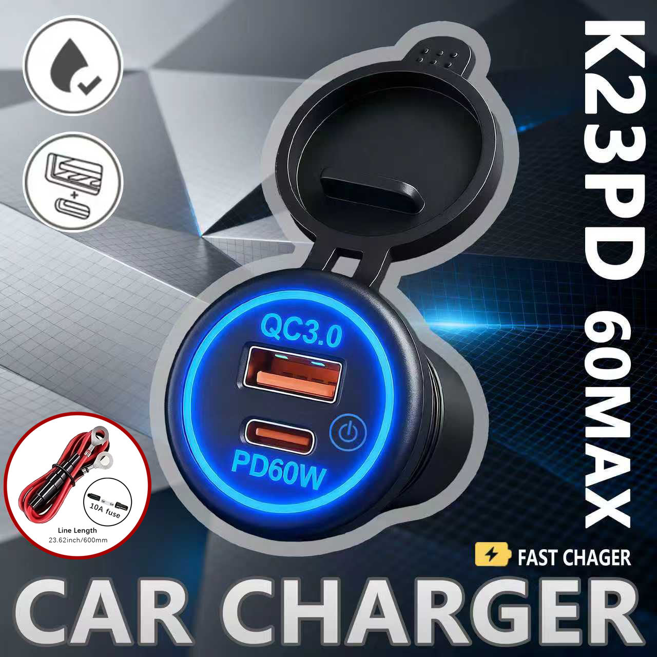 The New 60W Mobile Phone Charger For Automobiles, Motorcycles And Ships Is Refitted With Special Intelligent Super Fast Charging Port A-port C.