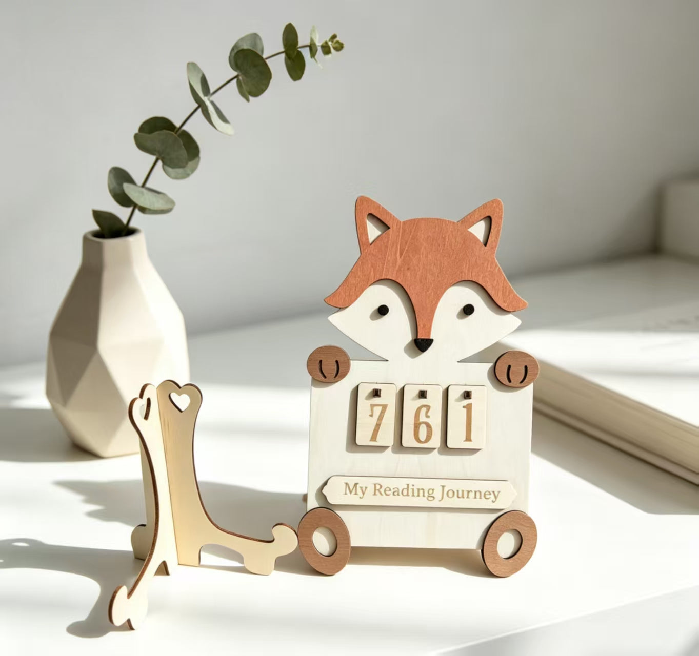 Wooden Animal Reading Tracker Calendar Bear Fox Lion Kids Reading Journey Counting Sign Nursery Decor