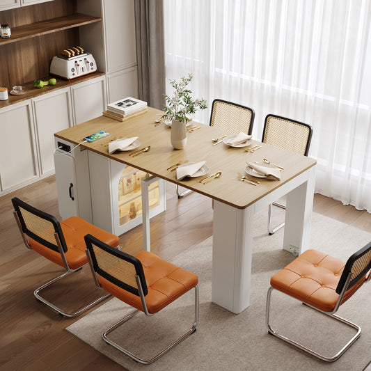 Kitchen Island With Wheels, Extendable Dining Table With Removable Table Top, Mobile Serving Trolley With Power Strips, Serves As A Sideboard, Sideboard Or Bar Table For Kitchen And Dining Room White