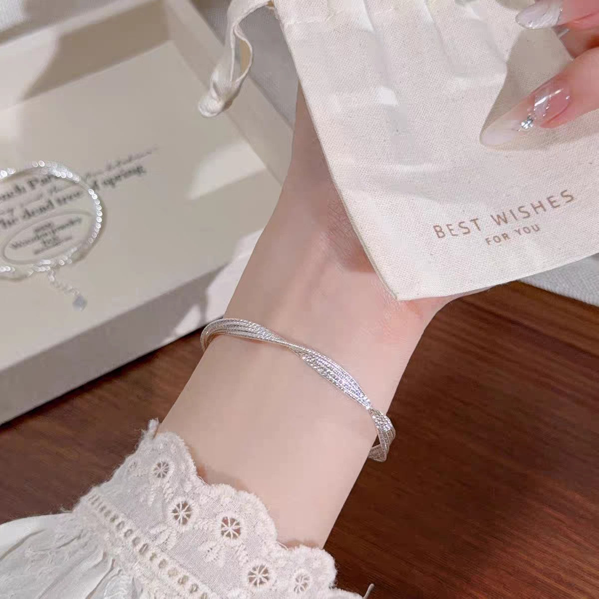 1pc 999.9 Sterling Silver Twisted Mesh Bangle, Luxurious Minimalist Style, Perfect For Daily Wear & Valentine's Gifts