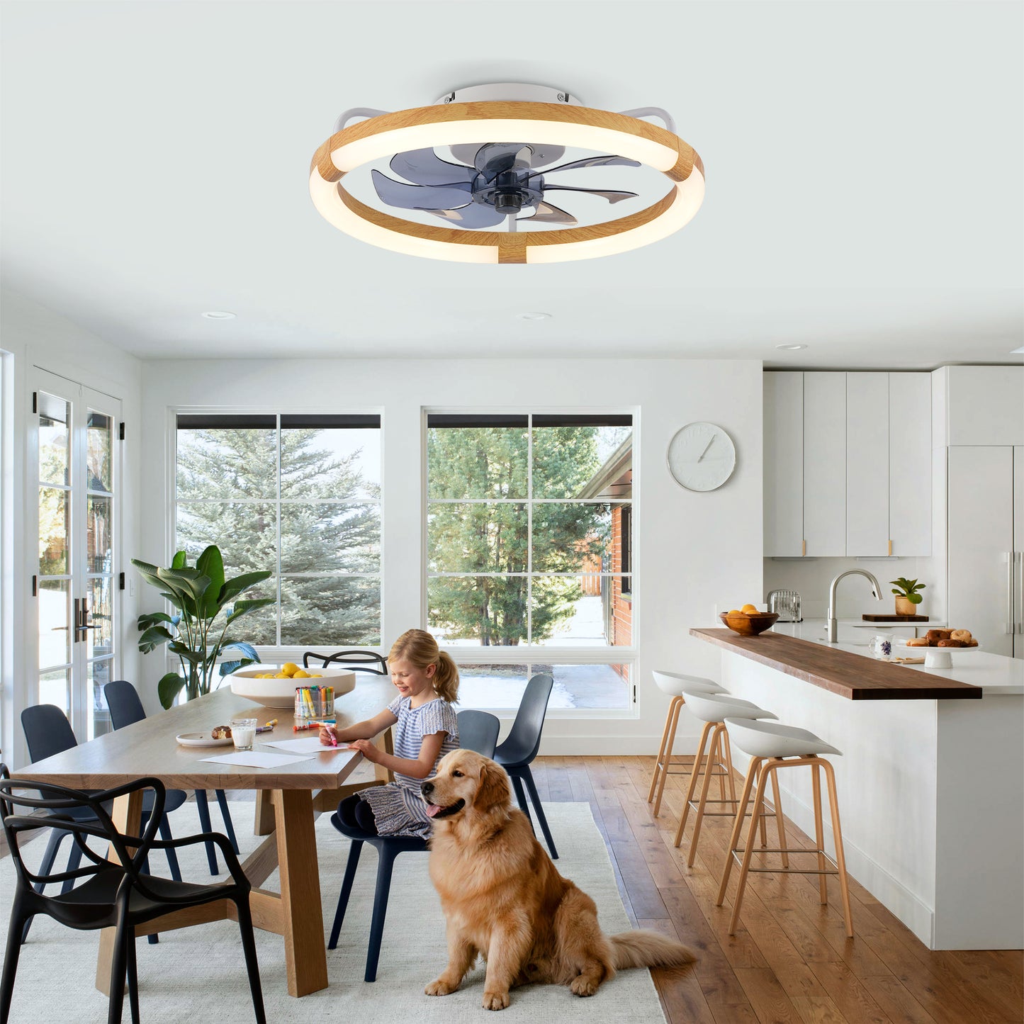 20  Ceiling Fans With Kit ,LED Light Source And Remote Control, 3000-6500K Dimmable Modern Flush Mount LED Fan Light, 6 Speeds, Quiet DC Motor For Living Room, Bedroom,Kitchen----Matte White WOOD