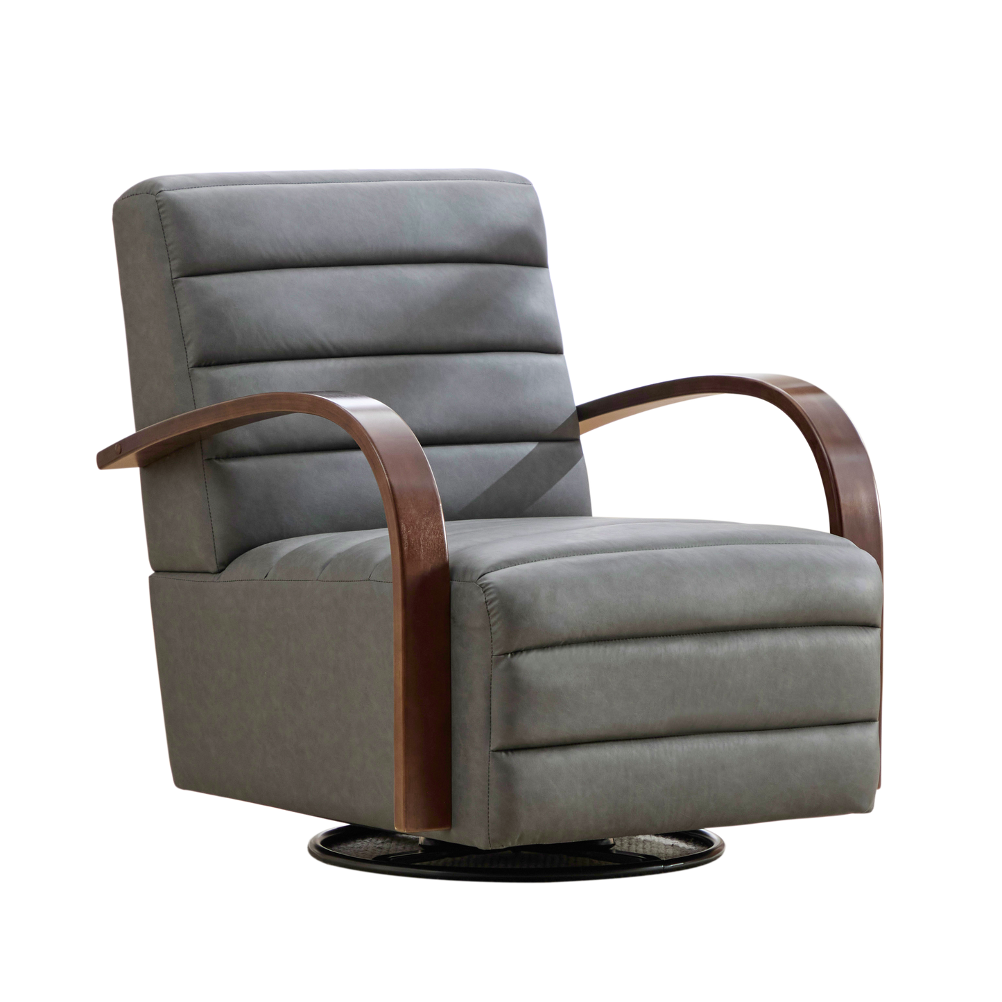 30.7 W Modern Upholstered 360 Swivel Accent Chair With Solid Wood Armrests And Comfy Channel Tufted Lounge Reading Chair, Single Sofa Armchair For Hotel Bedroom Living Room Office And Bedroom. Gray