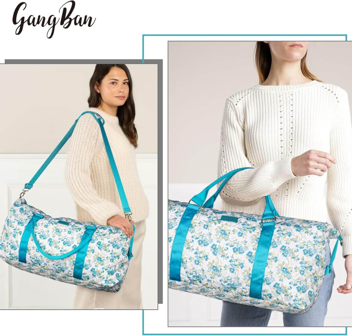 Women's Travel Bag With Toiletry Pouch  Carry-on Overnight & Weekend Bag For Travel, Yoga, And Gym  White Floral Design