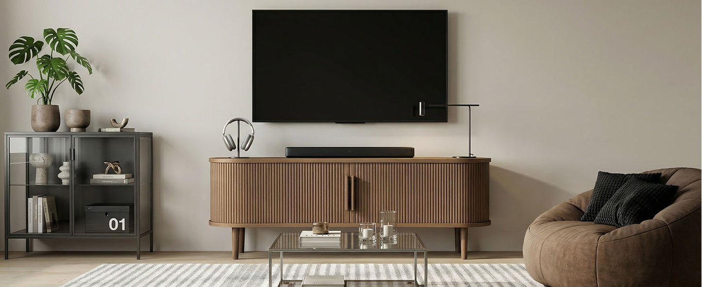 63in Fluted TV Stand Modern Media Console Table Entertainment Center With Sliding Door And Solid Wood Legs For Living Room Bedroom Office