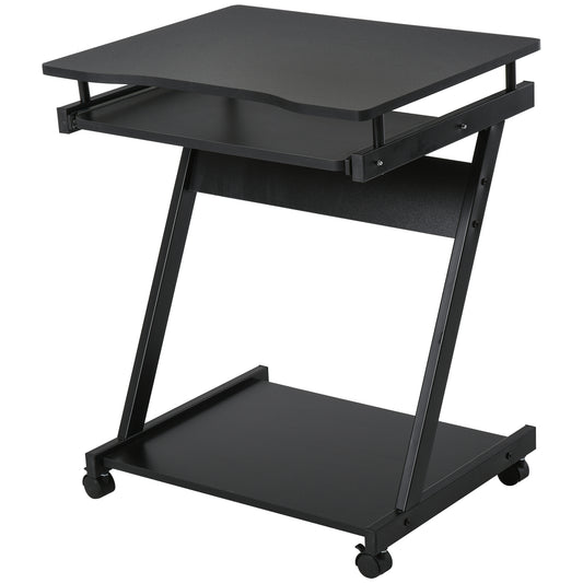 Movable Computer Desk With 4 Moving Wheels Sliding Keyboard Tray Home Office Workstation Black