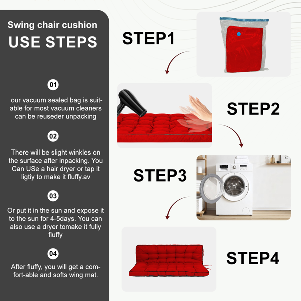 Outdoor Swing Cushions 55 Inch,Waterproof 4in  Thick Porch Swing Cushion Replacement With Backrest And Ties,Comfortable 2-3 Seat Pation Swing Pad For Backyard,Garden,Lawn,Outdoor Furniture Red
