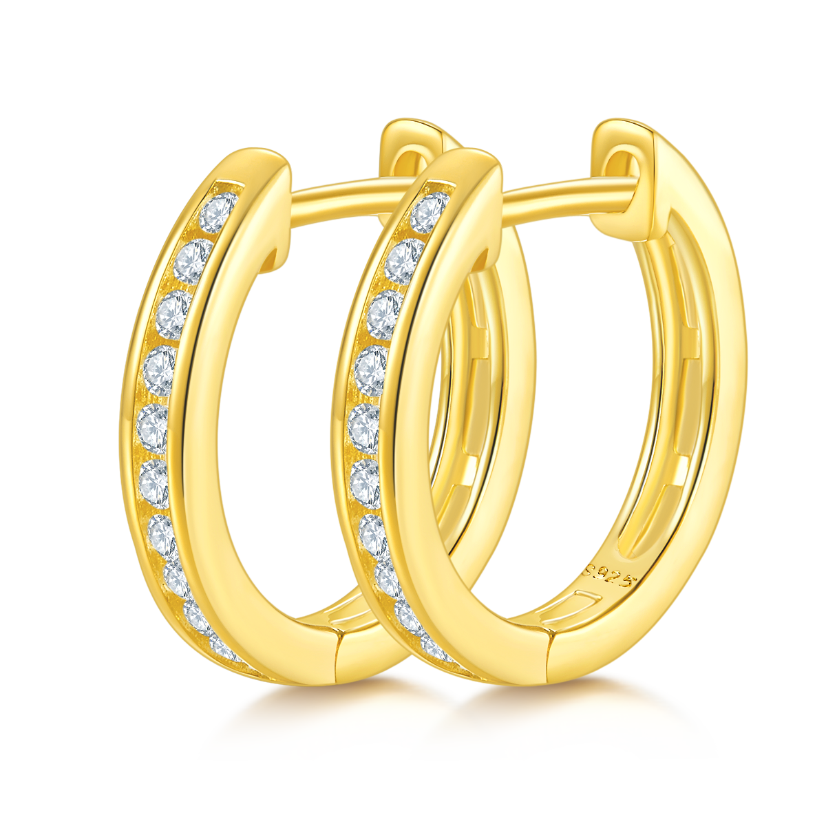 1.9g S925 Sterling Silver 22 Stone Moissanite Hoop Earrings 15mm  Platinum Plated Huggie Hoops With GRA Certificate, Jewelry Gift Box Set For Women