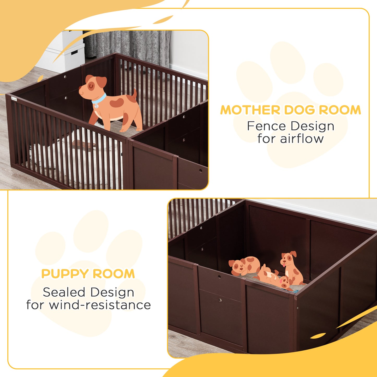 Whelping Box for Dogs Built for Mothers Comfort, Dog Whelping Pen with Removable Doors, Puppy Playpen for Indoors, Newborn Puppy Supplies & Essentials, 81" x 39" x 20", Coffee