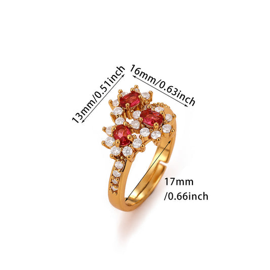 European Style Flower Zircon Adjustable Ring Vintage Fashion Female Finger Jewelry